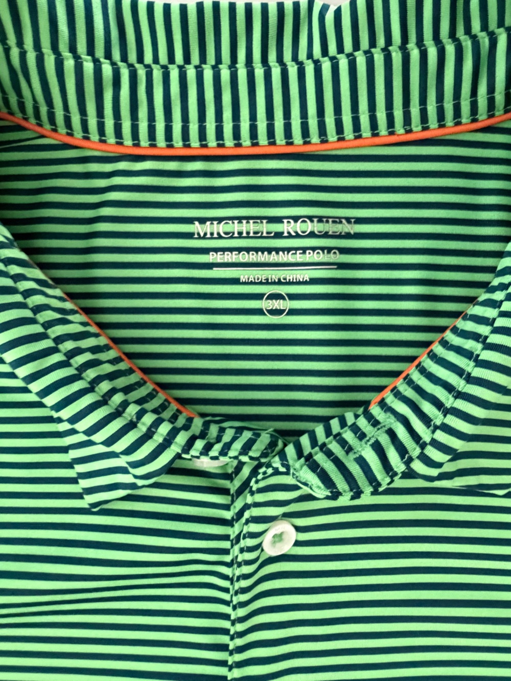 Michel Rouen Performance Polo Men 3XL Green Navy Stripe Golf Stretch Shirt